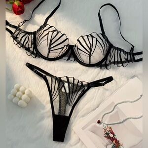 Black and White Sheer Lingerie Set